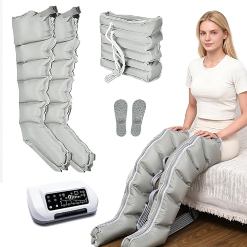 6-Kammars Benkompressionsmaskin, Hela Benkompressionshylsa Med 6 Massagelägen, Smart Tryckjustering 30–250 Mmhg, Timer 0–60 Min, Automatisk Luftutblåsning, Främjar Cirkulationen, Lindrar Smärta