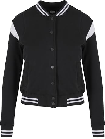 Urban Classics Women's Ladies Inset College Sweat Jacket, Black (Blk/Wht 00050), Medium
