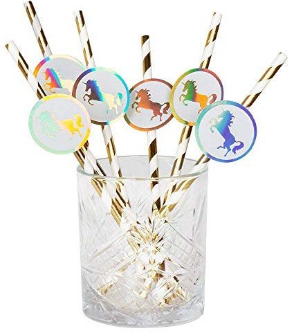 Boland 50006 Unicorn Paper Straws, Pack of 6, Length 20 cm, Environmentally Friendly, Drinking Straws, Paper Straws, Cocktail, Beach, Garden, Party, Tableware, Theme Party, Carnival