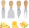 Käsemesser Set 4 Stück Käseschneider mit Holzgriff Edelstahl Käsemesser Käsespaten Weichkäsemesser Hartkäsemesser Käsegabel Küchenkäse Werkzeuge für Kuchen Dessert Käsesalat