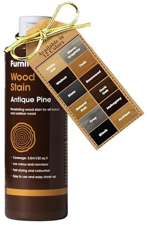 Furniture Clinic Wood Stain (Antique Pine) – Fast Drying, Highly Concentrated, and Easy-to-Apply Wood Stain for All Indoor & Outdoor Wood – Water Based & Non-Toxic – 1L