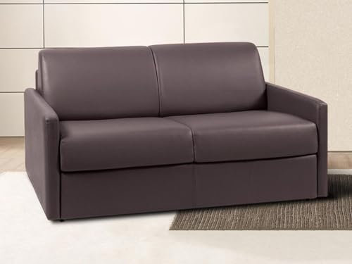 Vente-unique CALIFE - Sofá de 3 plazas convertible expreso en símil marrón - Cama 140 cm - Colchón de 14 cm