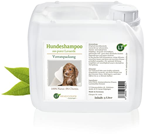 Hundeshampoo Vorratspackung | Bio | 3 Liter für Züchter, Hundefriseure, Professionals | gegen Juckreiz | hypoallergen | mit original marokkanischer Lavaerde