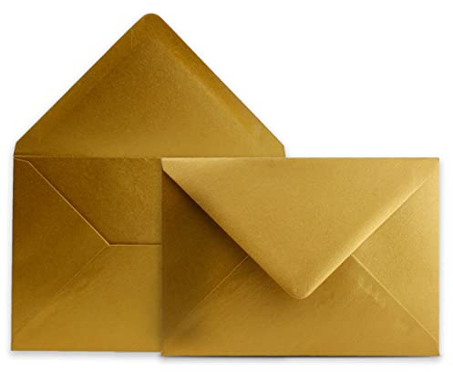 50 Briefumschläge DIN C6 Gold - 11,4 x 16,2 cm - Kuverts mit 90 g/m² Nassklebung spitze Klappe - Umschläge ohne Fenster - Colours-4-you