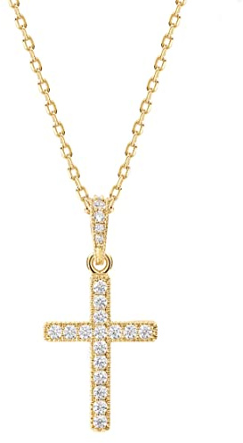 PAVOI 14K Yellow Plated Cubic Zirconia Cross Necklace for Women - Elegant Layered Cross Pendant - Gold Necklaces for Women