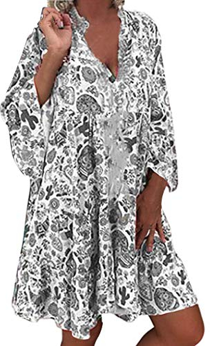 Sommerkleid Damen Knielang Elegant Boho Blumenkleid Sommerkleid Strandkleider Midi Kurz Sommer Tunika Kleider Leicht Knielang Blusenkleid Mode Freizeitkleider Tunikakleid Luftige Carmen Stufenkleid