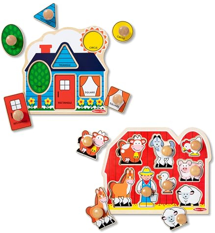Melissa & Doug Riesen-Steckpuzzle aus Holz 2er-Pack für Babys und Kleinkinder Jungen und Mädchen – Großer Bauernhof, Erste Formen