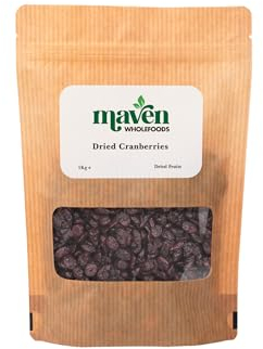 Maven Wholefoods Dried Cranberries 1kg | GMO Free | Vegan | Source of Protien | For Healthy Life | Suitable for Vegetarian | Packed Fresh in Resealable Bags (1kg)