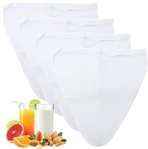 SPOKKI 4 Pièces Sac Filtrant, Etamine Alimentaire, 30 x 30cm Passoire Tissu Blanc, Nylon, Sac Filtrant pour Jus de Légumes et Fruits, Café, Lait Avoine, Lait Vegetal