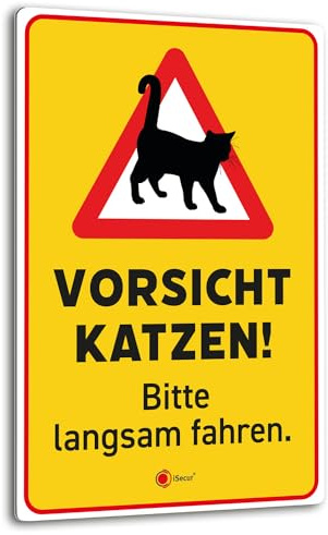 Vorsicht Katzen! Aluverbund Schild I 20 x 30 cm I Achtung Warnhinweis I gelb I az144