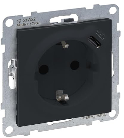 LEGRAND, SEANO 2 in 1 Steckdose, USB Typ C-Kombinationssteckdose, mit erhöhtem Berührungsschutz, Steckklemmen, 16 A, Farbe: Anthrazit lackiert, 765426