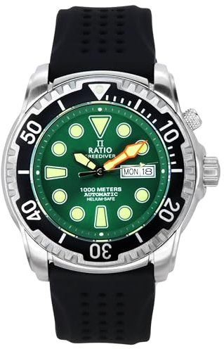 RATIO FreeDiver helium-säker dykklocka safir kristall automatisk dykarklocka 1 000 m vattentålig dykklocka för män