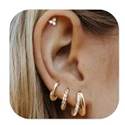 Adramata 4 Paar Ohrringe für Damen Silber Gold Ohrringe Creolen Ohrstecker 14K Vergoldet Ohrringe Set Damenohrringe Piercing Ohr Klein Creolen Gold Tragus Piercing Conch Helix Piercings Gold Silber