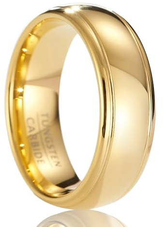SOXEMAN Fascia Nuziale Unisex in Tungsteno Larghezza 8mm, Doppie Scanalature Lucidate e Comfort Fit (Misura USA) | Placcato Oro | Misura USA 12 (67,2 mm)