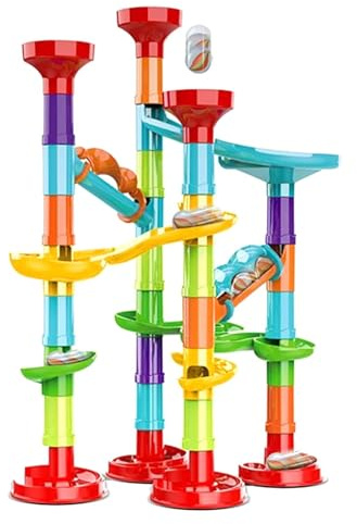 EOGRFW Lot de 50 Blocs de Construction en marbre avec 15 Billes de Verre pour Enfants, Filles et garçons, Jouets, Labyrinthe, Jeu de Course éducatif, Cadeaux d'anniversaire (Petit B)