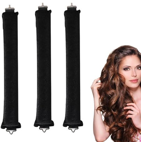 EnixwH 3 Pezzi Bigodino Lungo per Boccoli, Bigodini per Boccoli, Fascia Bigodino Capelli, Morbido Diy Fascia Capelli, Duraturo Bigodini Morbidi per Dormire, per Corti Lisci Ricci (Nero)