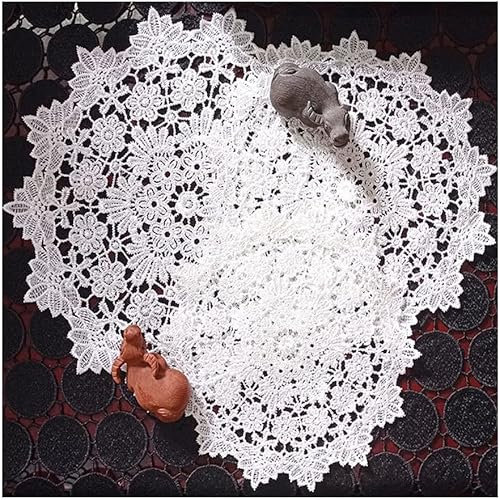 Codulu Manteles individuales de encaje para mesa, posavasos, tapete vintage redondo de flores bordadas de ganchillo para bricolaje, boda, vajilla, decoración de almohada, 25 cm, 1 unidad, color blanco