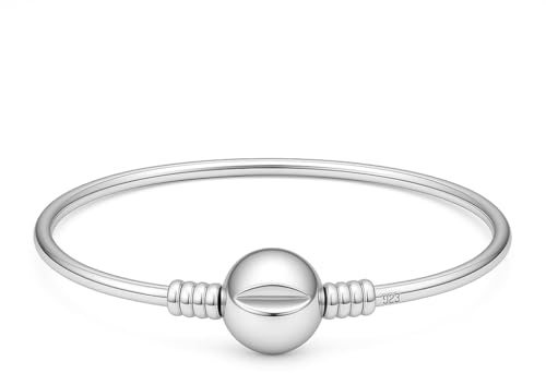 Davaco pulsera rígida mujer tipo Pandora con baño de plata, compatible con charms, cierre seguro invisible, joya personalizable de 17 cm ideal para regalo con alma