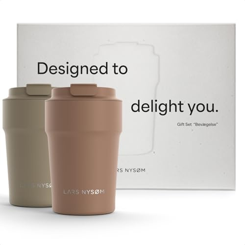 LARS NYSØM presentförpackning med termomugg för kaffe - 2 x 380 ml termomuggar för kaffe och te - kaffemuggsuppsättning levereras i en attraktiv presentförpackning (Brown, 380ml)
