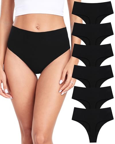 ALTHEANRAY Tanga Damen Unterhosen Baumwolle Nahtlose String High Waist Unterwäsche Frauen Seamless Slip Damen Thong 6er Mehrpack（EU837L-Black Color）