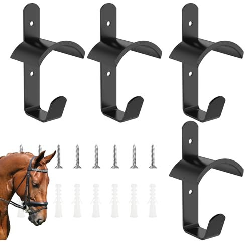 Gatphy 4 Stück Trensenhalter Pferd Metall Wandhalterung mit Haken und Schrauben, Halterung für Pferdestall, Sattelkammer, Stallaufbewahrung