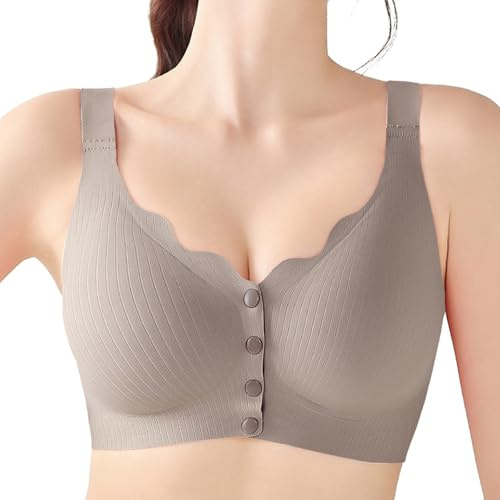 OXYIBRAS Soutien-gorge sans fil avec fermeture avant pour femme - Soutien confortable - Soutien-gorge rembourré doux post-chirurgie - Soutien-gorge quotidien, gris, XXL