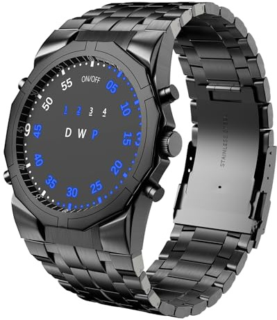 TVG Men's Creative Binary LED Digital Waterproof Watch，Sports Waterproof Watch with Stainless Steel，Military Watches for Men (Balck)