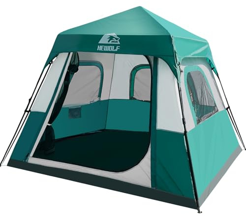 Hewolf Instant Tent for 4-6 Person Camping, Waterproof Easy Pop Up Tent Sets Up in 60 Seconds for Family Outdoor Hiking & Backpacking with Carry Bag(Blue-4)