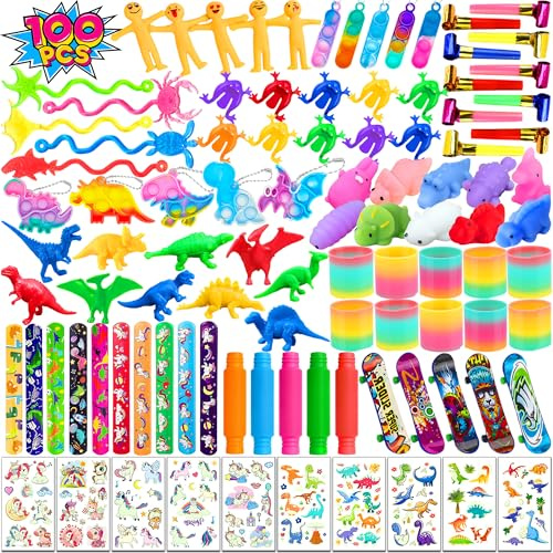 Vinvovojoy 100 Piezas Juguetes de Fiesta, Kit de Juguete Sensoriales Antiestrés, Rellenar Bolsas de Fiesta, Juguete para Piñata Cumpleaños, Regalos de Juegos de Pascua Fiesta Carnavales para Niño Niña