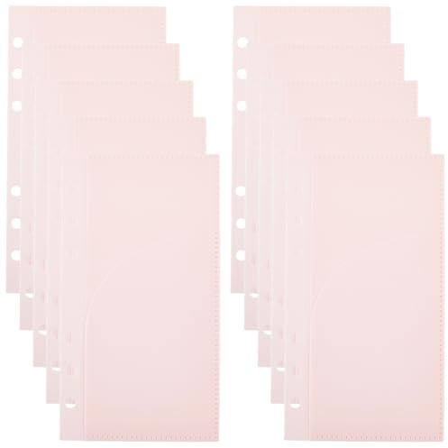 craspire Lot de 10 Chemises intercalaires à Pochette de classeur 6,8 x 3,7 Pouces Inserts pour intercalaires de classeur avec 6 Trous Pochettes en Plastique Rose rectangulaires Feuilles perforées