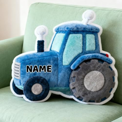 Personalisiertes Kissen in Form Eines Traktor, Plüschkissen mit individuellem Namen, geeignet für Betten, Sofas, Schlafzimmer und Wohnzimmer Geburtstagsgeschenk für Männer und Frauen Party-Andenken