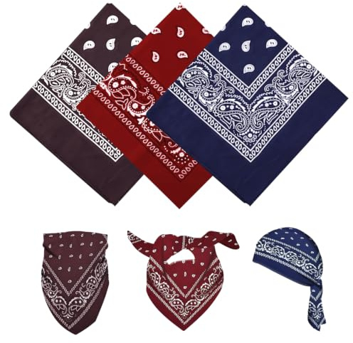 3 Pcs Bandana Multifunctional Paisley Hair Wrap Unisex Headwear Bandana Headband for Women Men Cowboy Accessories