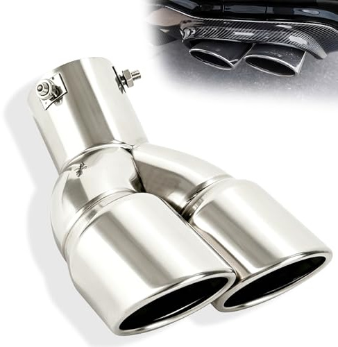 Terminale di Scarico Universale, Doppio Terminale di Scarico per Auto in Acciaio Inox, argento curvato 63 mm