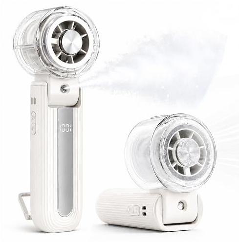 HAPPY DAYS Ventilador Portátil de Mano con Agua y Placa Fría - Mini Ventilador USB-C Recargable - hasta 12 h de Autonomía - Pantalla LED y Velocidad ajustable para Verano, Viaje, Oficina, Camping