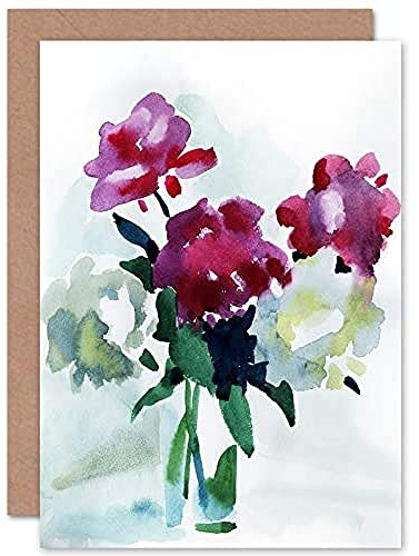 Wee Blue Coo Flower Watercolour Peonies Greeting Card With Envelope Inside Premium Quality