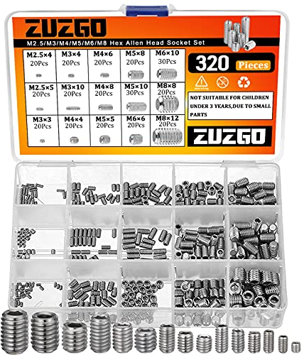 Vis Sans Tête M2.5 M3 M4 M5 M6 M8 Assortiment Kit de Fixations Allen Vis Pointeau en Acier Inoxydable