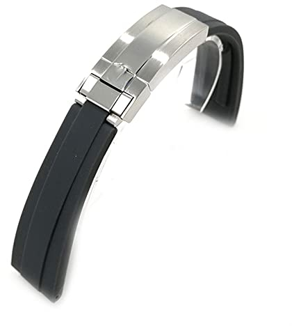 YYCHER Uhrenzubehör für Rolex Daytona Black Water Ghost Submariner Serie - Herren 20 mm Gummi Uhrenarmband (Schwarz mit Logo)