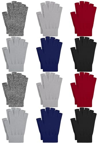 URATOT 12 Pairs Winter Half Finger Gloves - Unisex Fingerless Knit Solid Typing Warm Stretchy Gloves for Men Women
