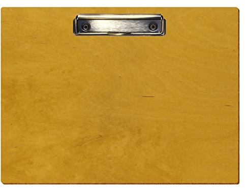 Bütic Holz Klemmbrett Standardform Eiche hell für DIN A3 A4 A5 A6 aus 3 mm Birkensperrholz und mit widerstandsfähigem Klarlack versiegelt, Format:A4 quer, Klemme:Bügelklemme antik