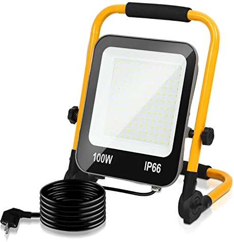 Cecaylie LED Baustrahler, Arbeitsleuchte 100W, 10000LM LED Fluter Floodlight mit 3M Kabel und Stecker, Wasserdicht IP66 Austellenlampe für Innen-und Außenbereich Baustelle Garage Werkstatt, Kaltweiß