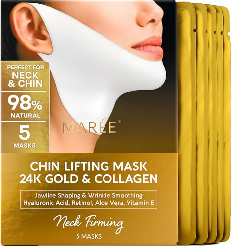 MAREE V Line Lifting Mask with 24K Gold – Deep Collagen Face Mask for Women – Jawline Shaper Mask with Retinol & Hyaluronic Acid – Neck Tightening & Firming - Double Chin Strap for Face Lift