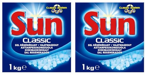 Sun Classic - Sel Regénérant 1Kg Détergent pour lave-vaisselle - Lot De 2