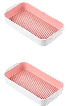 enamel roasting tin，baking tray set，Porcelain 9.8 x 4.9 x 1.8 Inches Oven To Table Bakeware Dinner Plates, with Handle Rectangle Dish, Set of 2,B (Color : C) (Color : C) (Color : C)