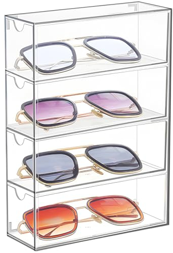 IWTTWY Aufbewahrungsbox für Brillen, Acryl Klarheit Brillenablage mit 4 Schubladen, Brillenbox Brillenaufbewahrung Schmuckkasten für Sonnenbrillen, Lesebrillen, Schmuck, Uhren