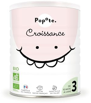 POPOTE - Lait infantile 3eme Age Bio 400 g - Lait en Poudre Dès 10 Mois - Formule Complète - Avec des Protéines, DHA, Fer et Vitamines Essentielles - Boîte Refermable Pratique