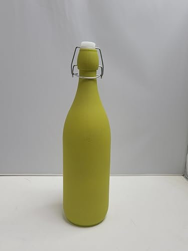 KWARE Botellas de vidrio de estilo vintage de 1 litro, ideales para uso doméstico o comercial, llénalas con agua, vino, licor, aceite, cerveza, licor o cordiales (tapa oscilante con brillo de lima)