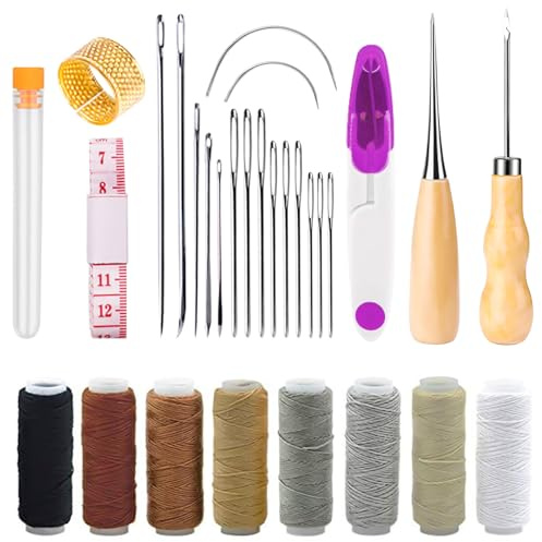 Gotetiso 30 Pièces Kit Couture Cuir Set de Reparation Cuir Kit de Couture Manuel pour Cuir Outils de Couture à la Main kit Travail du Cuir Couture Accessoires Aiguilles à Coudre DIY à la Main Outil