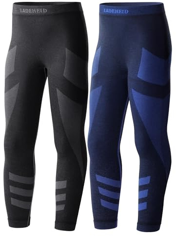 Ladeheid Pack de 2 Calzoncillos Térmicos Largos Ropa Interior Unisexo Niños LAGI008 (Pack de 2 Grafito/Azul Marino, 158-164)