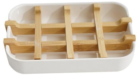 Ieron Jabonera de bambú Natural con Drenaje, jabonera antimoho para Ducha, baño, Cocina, Lavabo (1 Paquete Blanco)