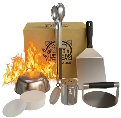 Lebens Genuss® Smash Kit de barbecue à hamburger, presse à hamburger, cloche à hamburger, spatule à hamburger, pince à barbecue, saupoudreuse à épices, papier patty, accessoires de barbecue et